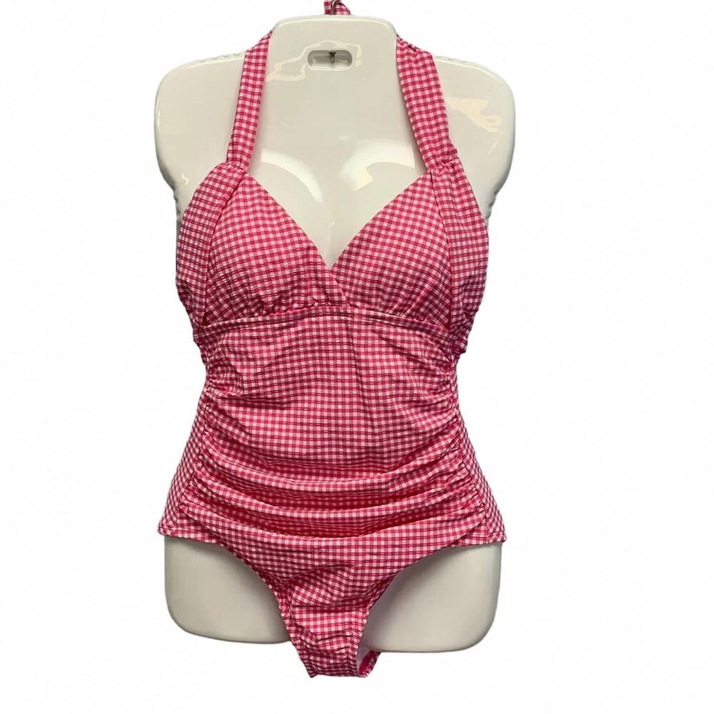 NEW DRAPER JAMES women's retro mod one piece swim suit in hot pink
